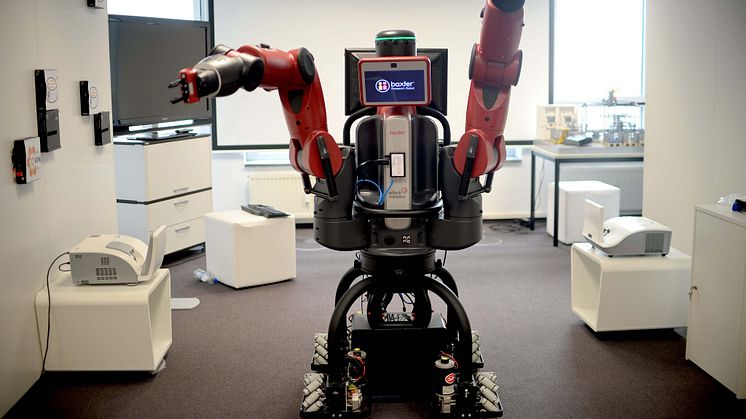 Robot av modellen Baxter, av samma typ som finns på robotlabbet vid Högskolan i Gävle. FOTO: TT