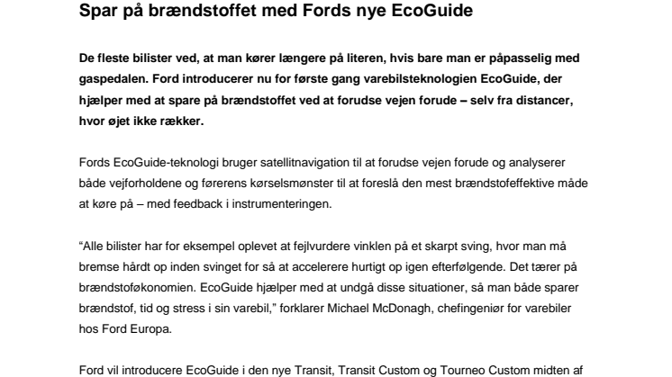 Spar på brændstoffet med Fords nye EcoGuide