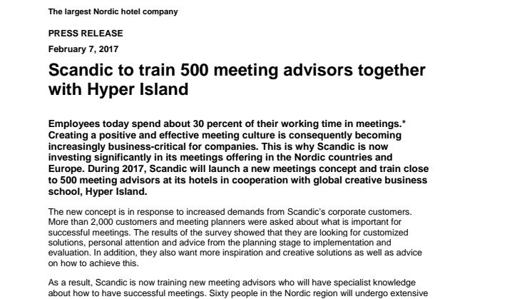 Scandic to train 500 meeting advisors together with Hyper Island 