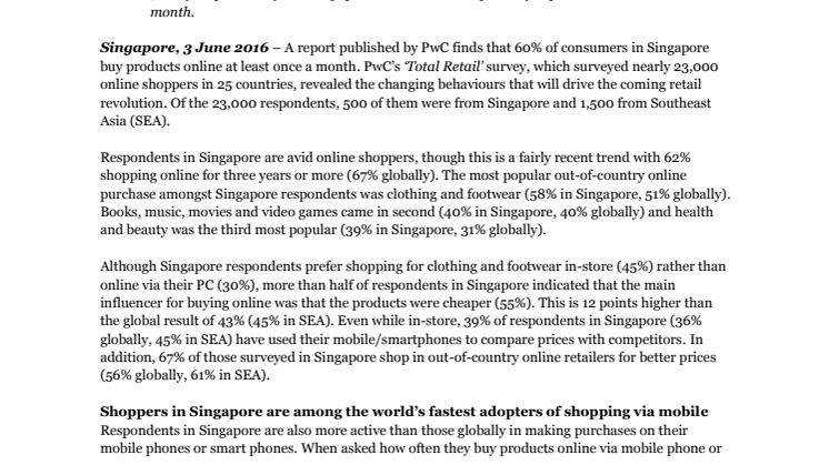 Consumers in Singapore look to online shopping for cheaper prices