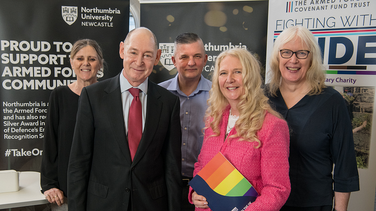 L-R: Kate Davies CBE, NHS England, The Rt Hon.The Lord Etherton PC, Kt, Craig Jones, Fighting With Pride, Dr Gill McGill, Northumbria University, Caroline Paige, Fighting With Pride.