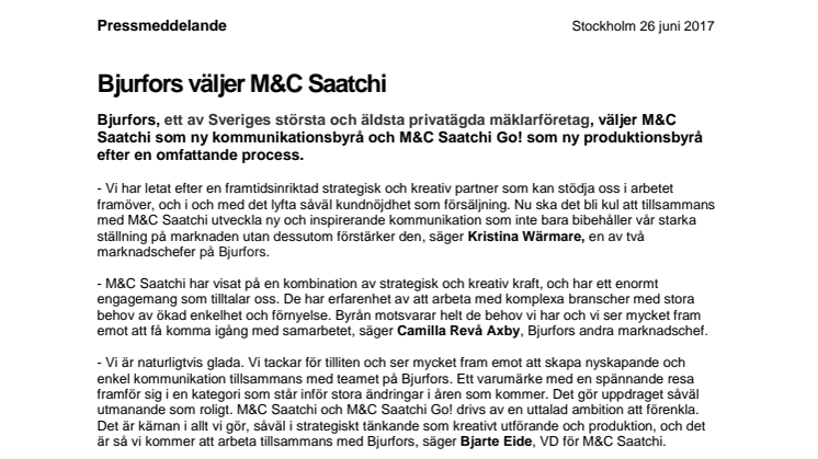 Bjurfors väljer M&C Saatchi