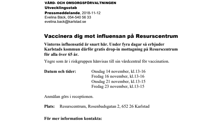 Vaccinera dig mot influensan på Resurscentrum