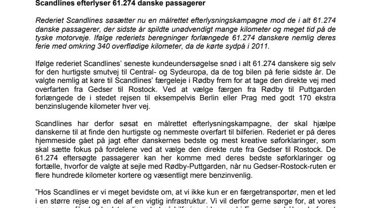Scandlines efterlyser 61.274 danske passagerer