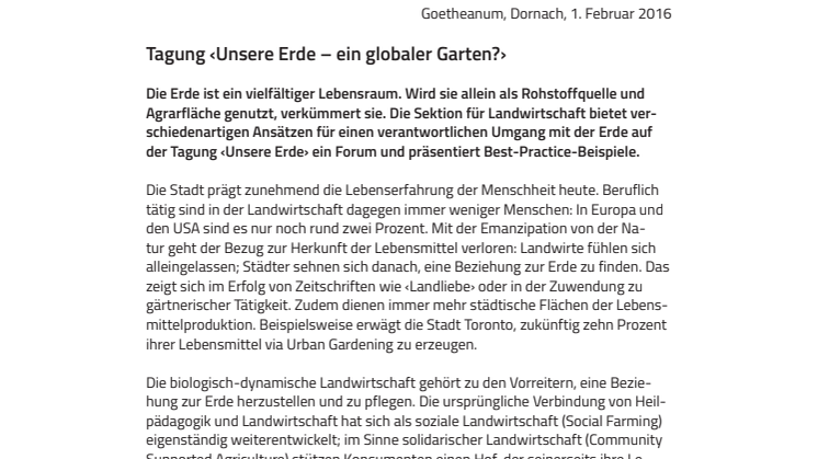 Sektion für Landwirtschaft am Goetheanum: Forum zur Stärkung des Lebensraums Erde