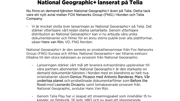 ​National Geographic+ lanserat på Telia