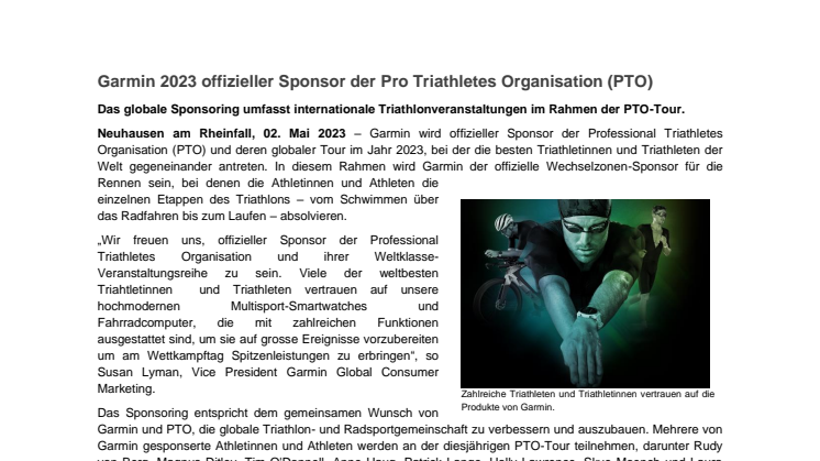 Garmin 2023 offizieller Sponsor der Pro Triathletes Organisation (PTO)