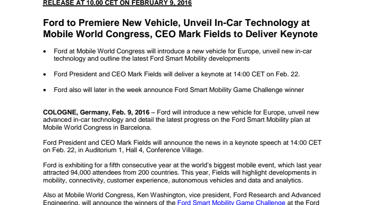 Ford ved Mobile World Congress 2016