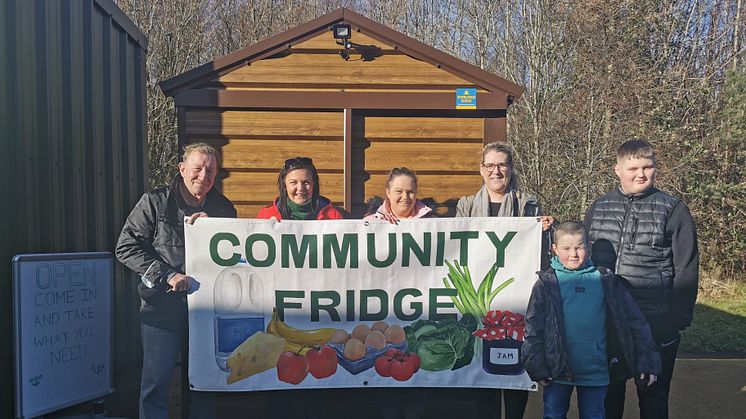 Pictured is fridge volunteers John Mitchell, Carly Ogilvie, Sharon Aston, Francine McIlhatton, William Armstrong and Alex Aston.