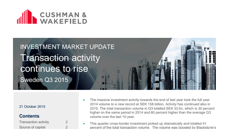 Cushman & Wakefield Investment Market Update Sweden Q3 2015