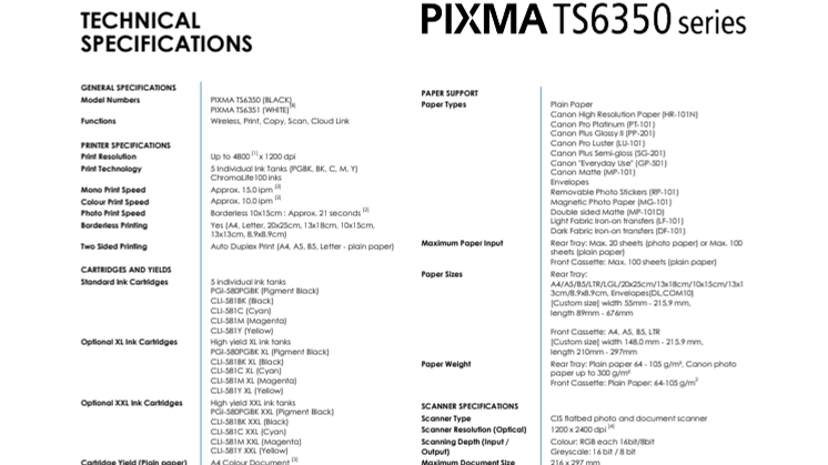 PIXMA TS6350 EUR_PR Spec Sheet