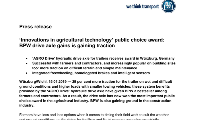 ‘Innovations in agricultural technology’ public choice award: BPW drive axle is gaining traction