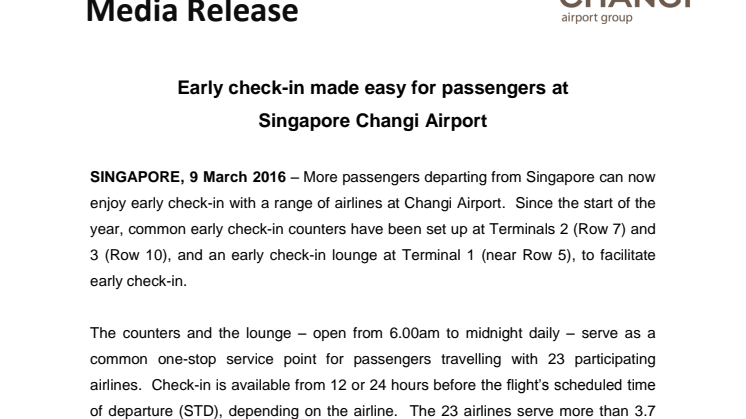 Early check-in made easy for passengers at Singapore Changi Airport