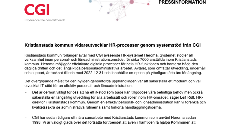 Kristianstads kommun vidareutvecklar HR-processer genom systemstöd från CGI