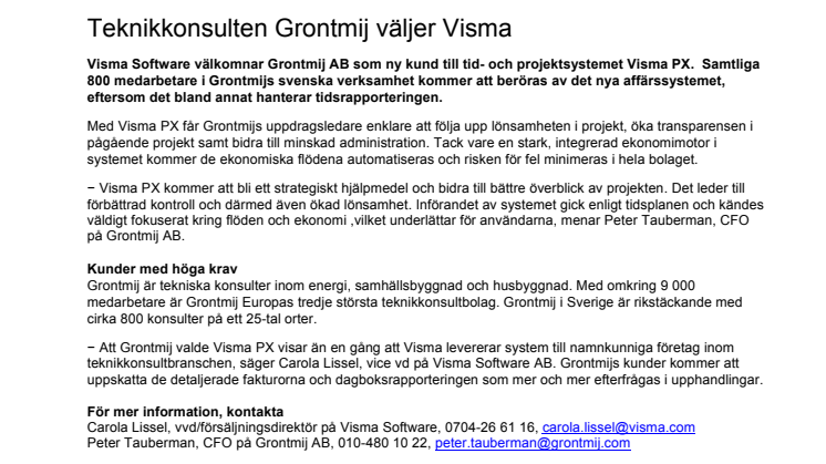 Teknikkonsulten Grontmij väljer Visma