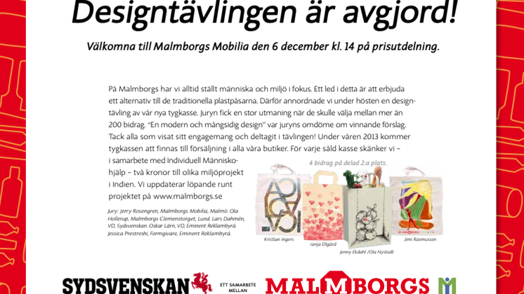 IM och Malmborgs arrangerar prisutdelning 6 december 14:00