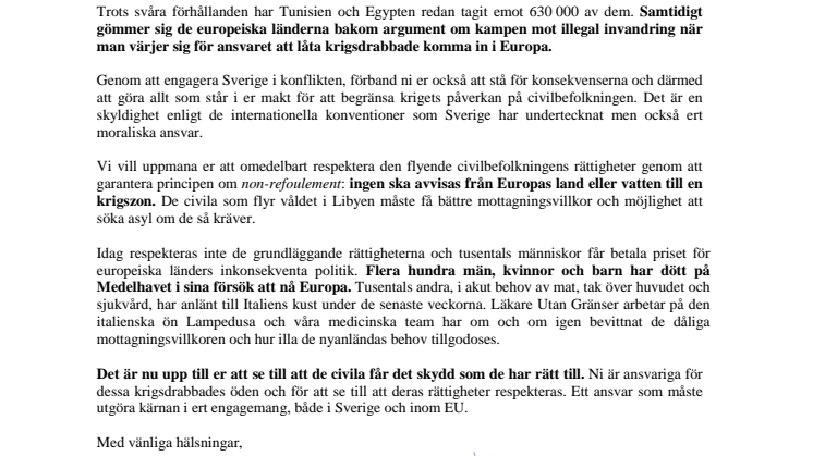 Öppet brev från Läkare Utan Gränser till Fredrik Reinfeldt om Libyen