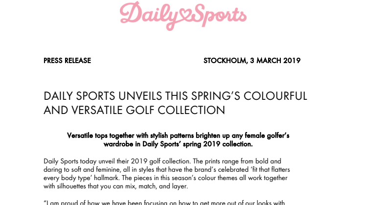DAILY SPORTS UNVEILS THIS SPRING’S COLOURFUL AND VERSATILE GOLF COLLECTION