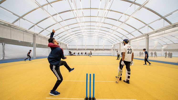 Young cricketers play at the new all-weather dome at Bradford Park Avenue. Pic - Allan McKenzie SW Pix ECB