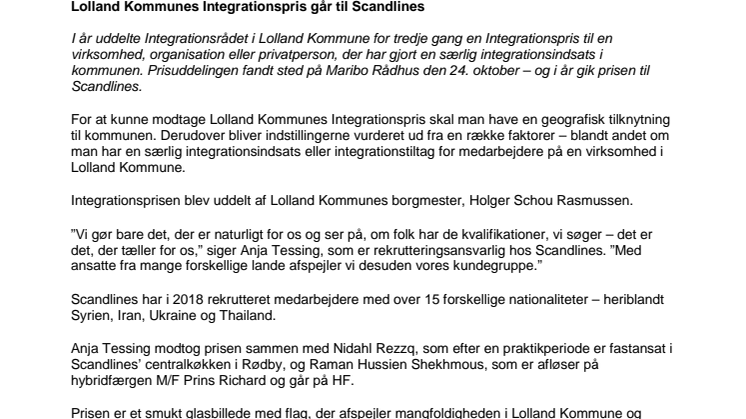 Lolland Kommunes Integrationspris går til Scandlines