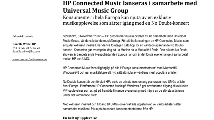 HP Connected Music lanseras i samarbete med Universal Music Group 