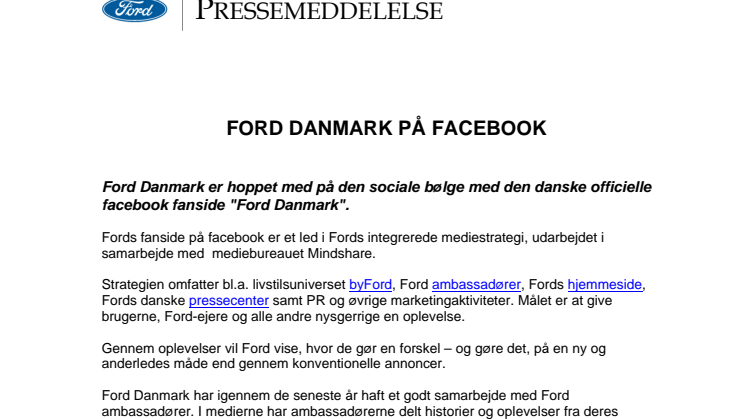 FORD DANMARK PÅ FACEBOOK