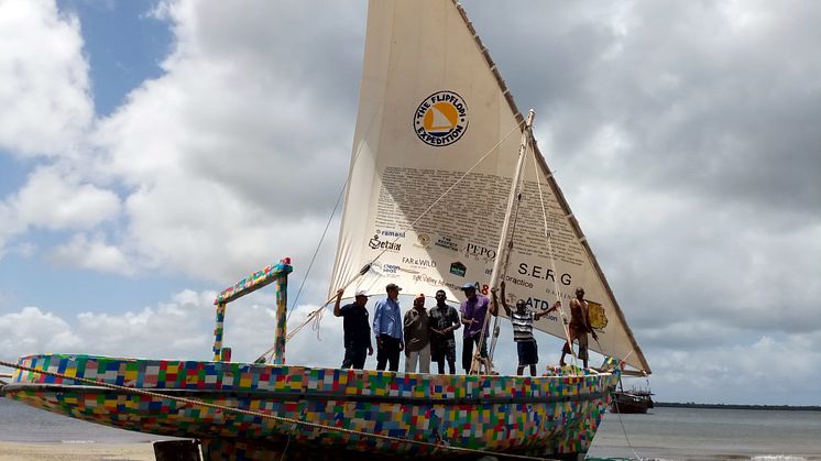 The Flipflopi -  a traditional 'dhow' sailing boat made entirely from rubbish collected from African beaches – including 30,000 flipflops.