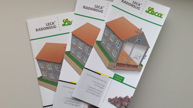 Folder om Leca® Radonsug, der kan findes hos byggevareforhandlerne