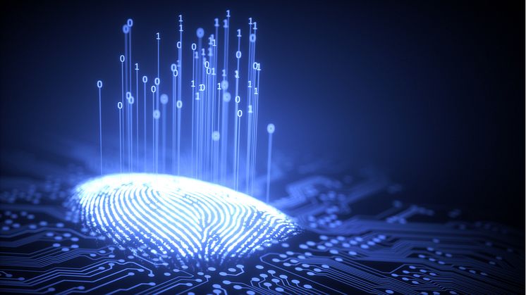 Digital identity: fingerprint integrated in a printed circuit, releasing binary codes. Royalty-free stock illustration ID: 608453894.