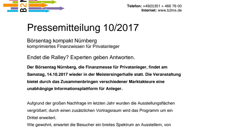 Endet die Ralley? Experten geben Antworten. - Börsentag Kompakt Nürnberg, 14.10.2017