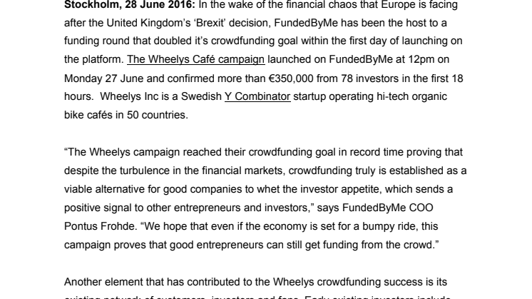 Wheelys crowdfunding campaign overfunds in record time – despite ‘Brexit’ turbulence