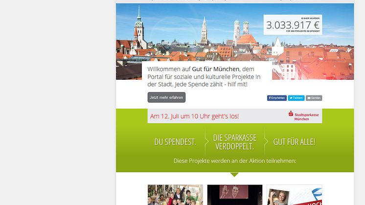 Auf der Spenden-Plattform www.gut-fuer-muenchen.de werden am Donnerstag, 12. Juli eingehende Spenden von der Stadtsparkasse München verdoppelt.