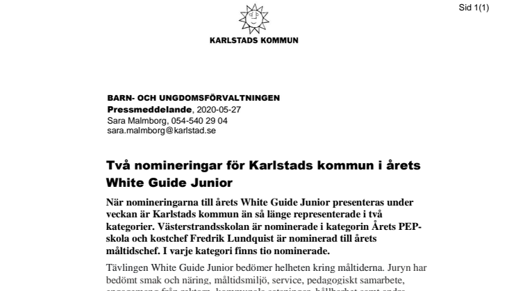 Två nomineringar för Karlstads kommun i årets White Guide Junior 