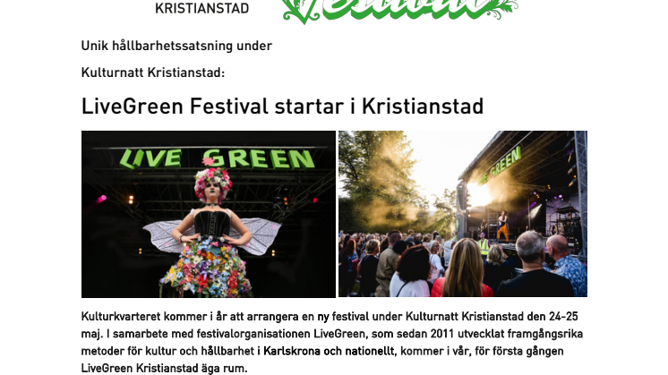 Unik hållbarhetssatsning under Kulturnatt Kristianstad: LiveGreen Festival startar i Kristianstad