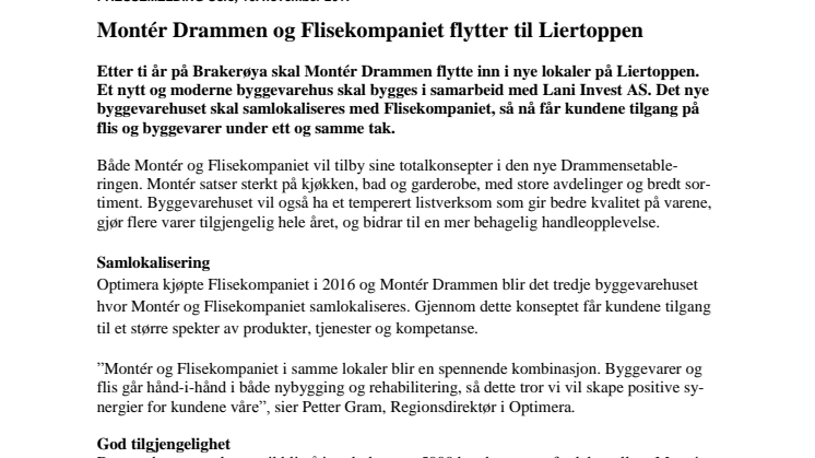 Montér Drammen og Flisekompaniet flytter til Liertoppen