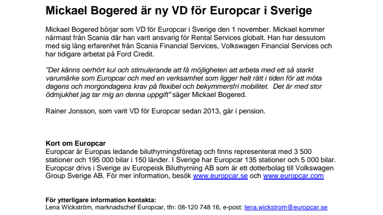 Mickael Bogered är ny VD för Europcar i Sverige