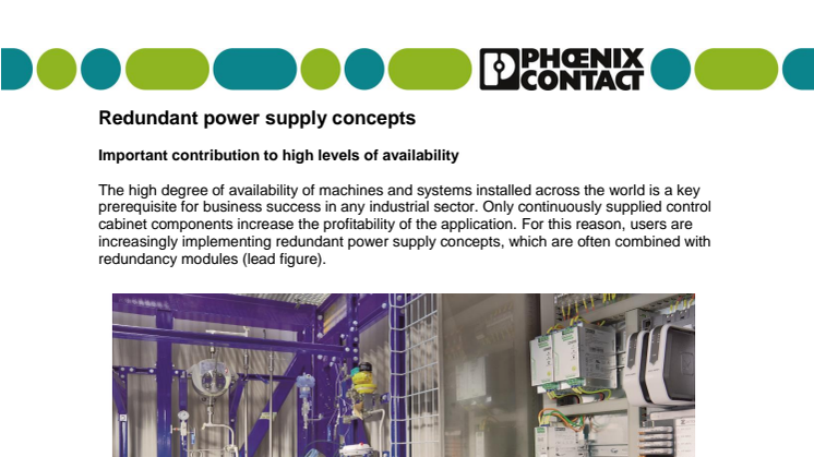 Redundant power supply concepts- Important contribution to high levels of availability