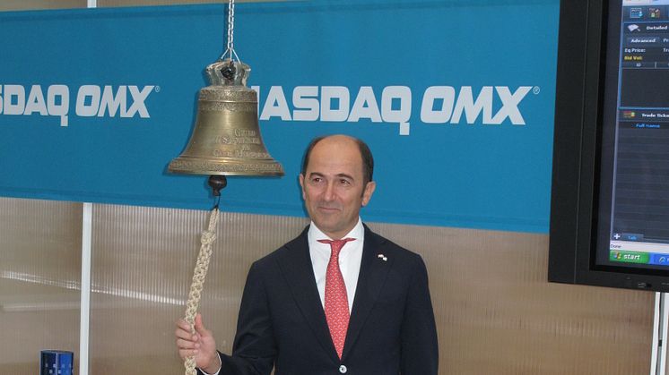 Cavotec CEO Ottonel Popesco rings the NASDAQ OMX trading bell
