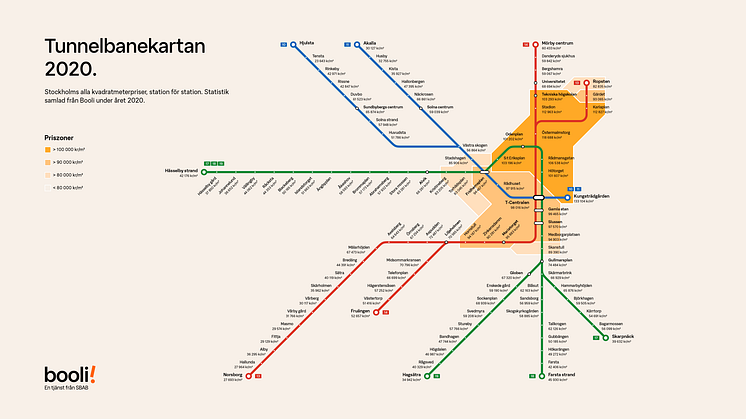 Tunnelbanekartan 2020 zoner