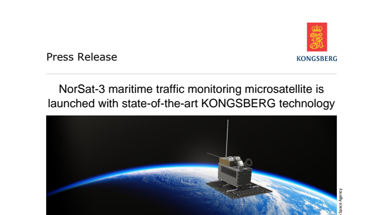 NorSat-3 maritime traffic monitoring microsatellite is launched with state-of-the-art KONGSBERG technology