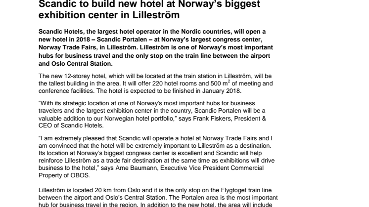 Scandic to build new hotel at Norway’s biggest exhibition center in Lilleström