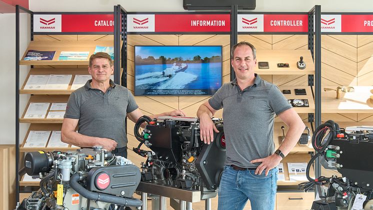 Abma's Jachtwerf in the Netherlands is the first YANMAR marine dealer to be named an official Flagship Store. Pictured (from left) are Ron Walta and Lars Walta, Directors and co-owners, Abma's Jachtwerf