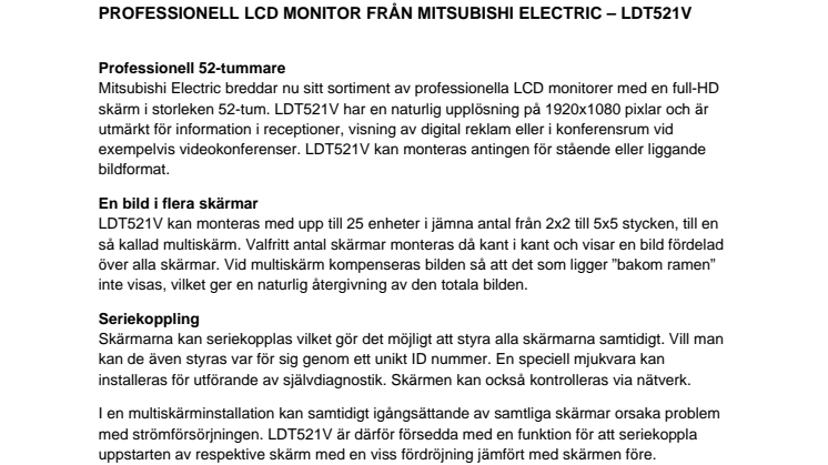 PROFESSIONELL LCD MONITOR FRÅN MITSUBISHI ELECTRIC – LDT521V 