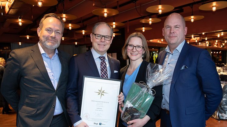 Lindahl vinnare av Stora klientpriset 2018. Priset togs emot av Magnus Ramberg, Johan Herrström, Jenny Westling Linder och Mikael Smedeby. (Foto: Sandra Birgersdotter)
