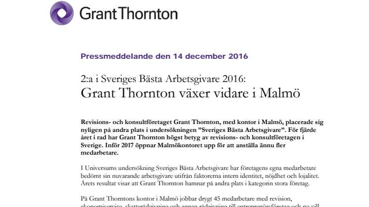 Grant Thornton växer vidare i Malmö