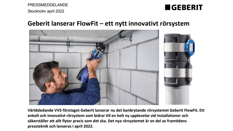 PRESSMEDDELANDE_Geberit lanserar FlowFit - ett nytt innovativt rörsystem.pdf