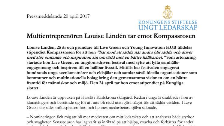 Multientreprenören Louise Lindén tar emot Kompassrosen