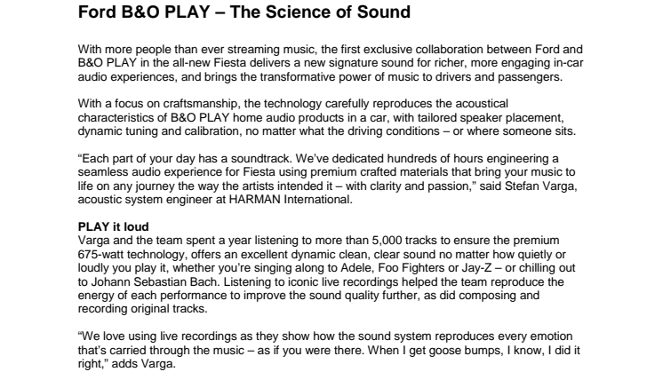 Ford B&O PLAY – The Science of Sound