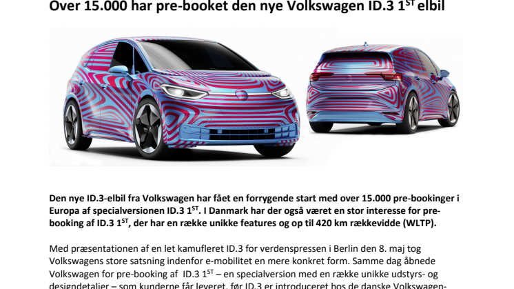 Over 15.000 har pre-booket den nye Volkswagen ID.3 1st elbil