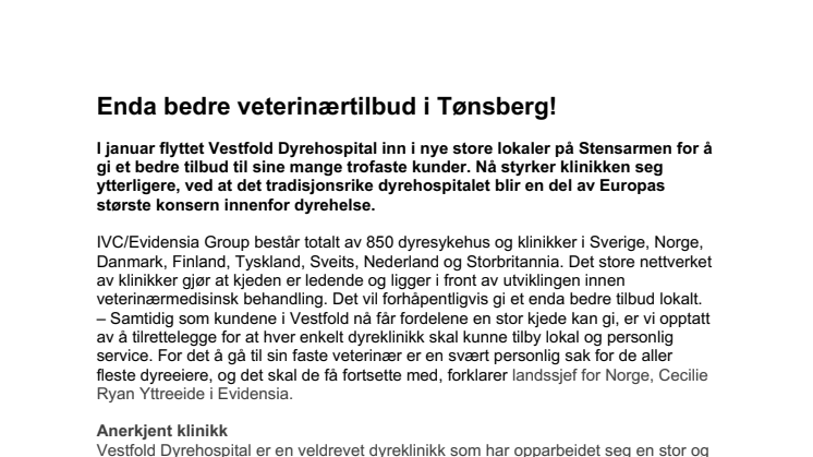 Enda bedre veterinærtilbud i Tønsberg!
